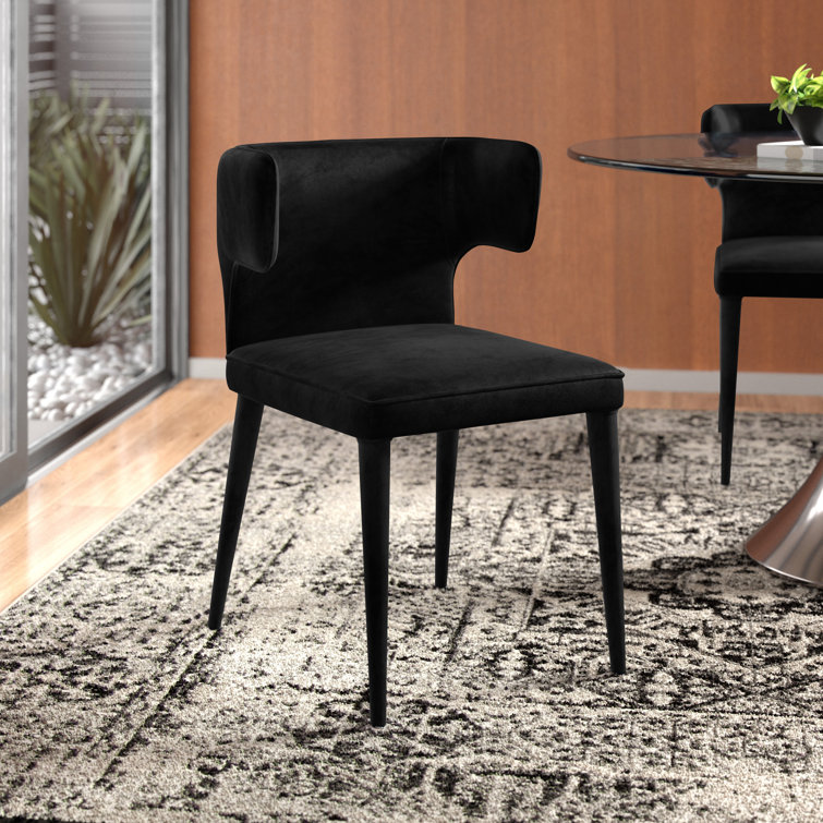 Black Velvet Upholstered Wingback Side Chair with Metal Legs