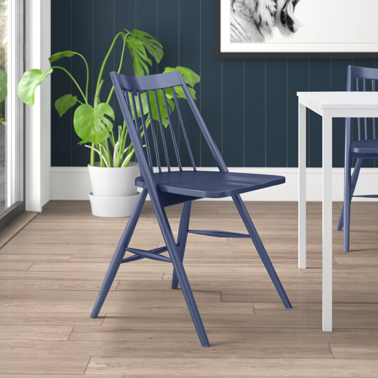 Navy Solid Wood Slat Back Side Chair Set