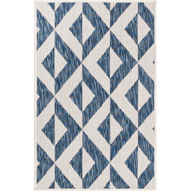 Coastal Blue Geometric 8' x 10' Reversible Outdoor Rug
