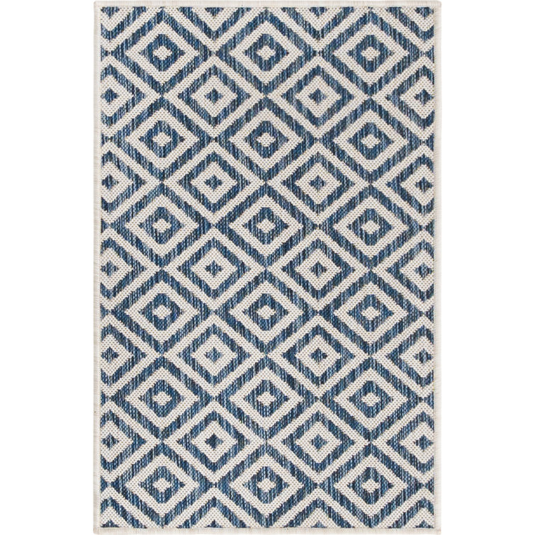 Costa Rica Blue Geometric 2'2" x 3' Outdoor Synthetic Rug