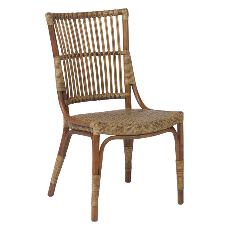 Antique Rattan and Cane 17.6" Wide Side Chair with Slatted Back