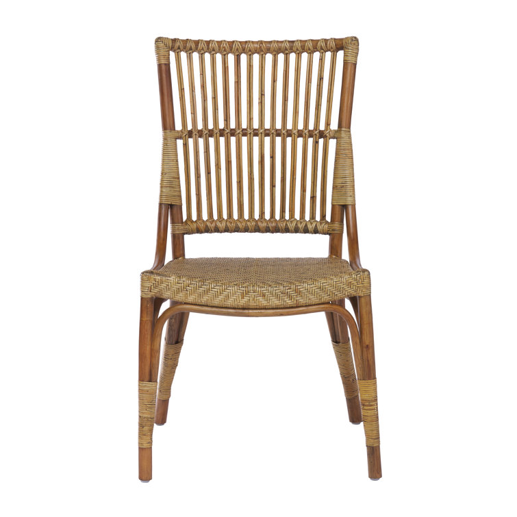 Antique Rattan and Cane 17.6" Wide Side Chair with Slatted Back
