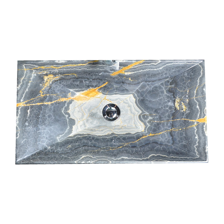 Gray Onyx Rectangular Above-Counter Bathroom Sink