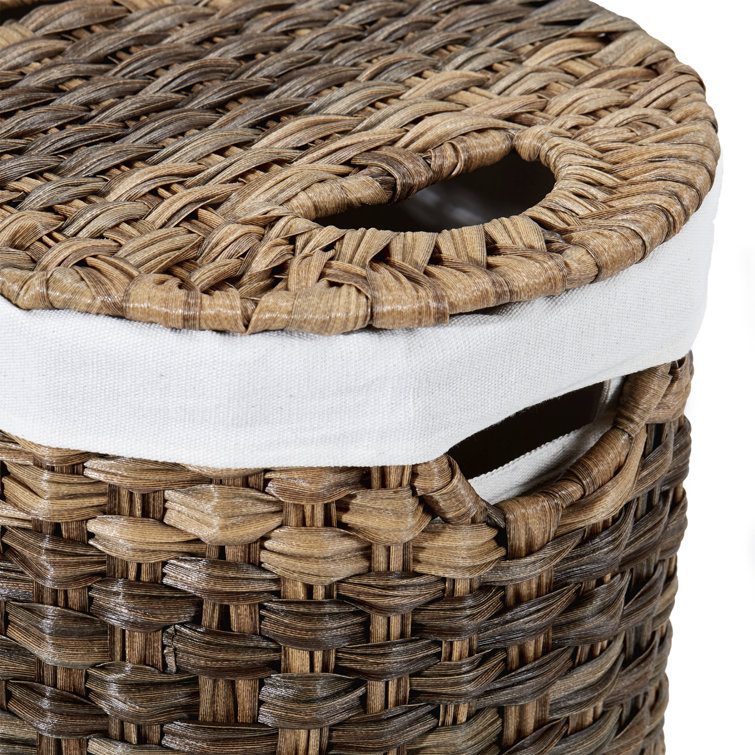 Mocha Brown Handwoven Wicker Double Laundry Hamper with Lid