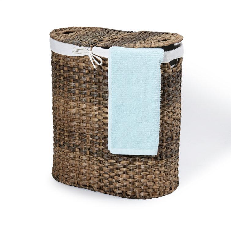 Mocha Brown Handwoven Wicker Double Laundry Hamper with Lid