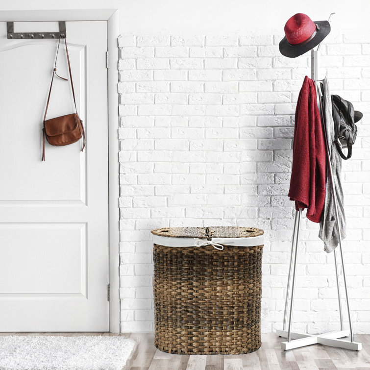 Mocha Brown Handwoven Wicker Double Laundry Hamper with Lid