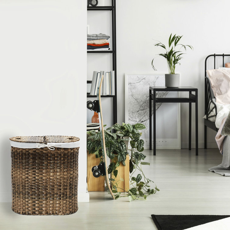 Mocha Brown Handwoven Wicker Double Laundry Hamper with Lid