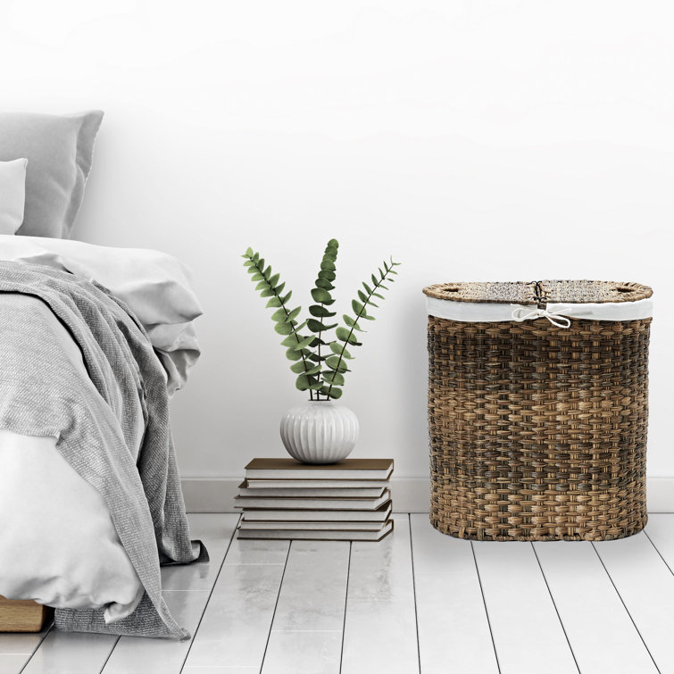 Mocha Brown Handwoven Wicker Double Laundry Hamper with Lid