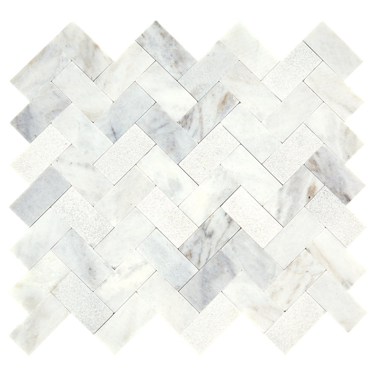Daphne White 11x12 Marble Herringbone Mosaic Tile