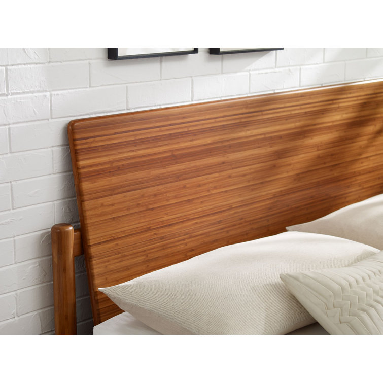 Benji Amber Queen Platform Bed with Upholstered Headboard in Bamboo