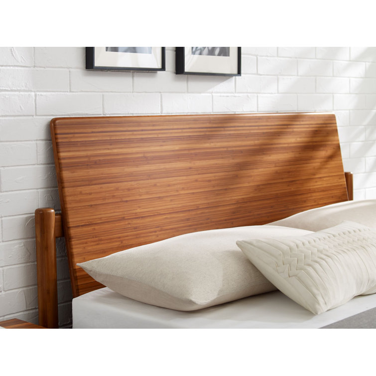 Benji Amber Queen Platform Bed with Upholstered Headboard in Bamboo