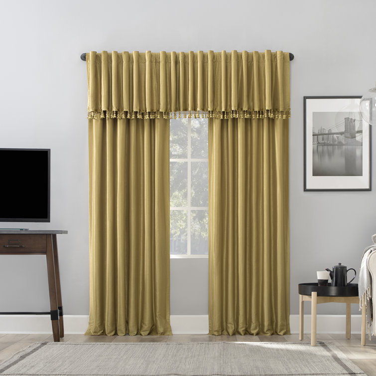 Gold Faux Silk Blackout Back Tab Curtain Panel 50" x 84"