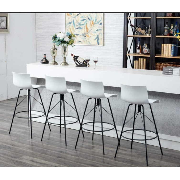 White Swivel Saddle Style Metal Counter Stools, Set of 4