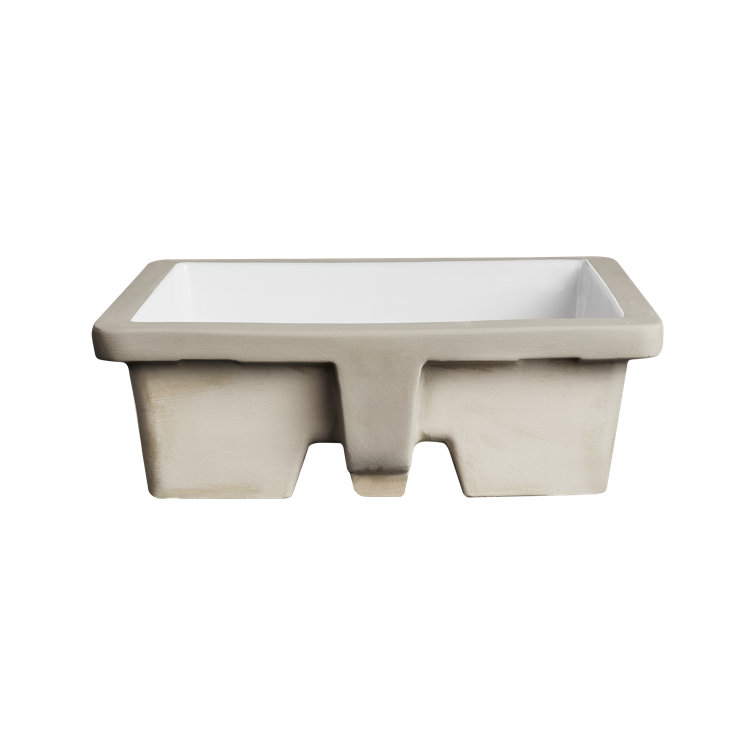 White Ceramic Rectangular Undermount Bathroom Sink with Overflow