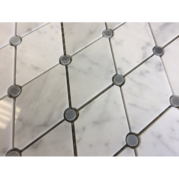 White Carrara and Dark Gray Marble Mosaic Tile Sheet