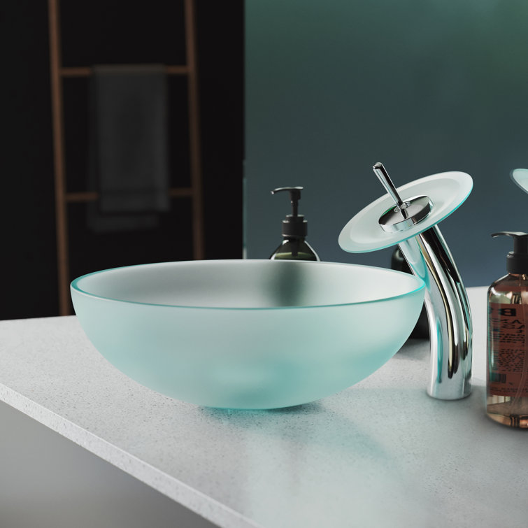 Cascade Frosted Glass 16.5" Vessel Sink with Faucet