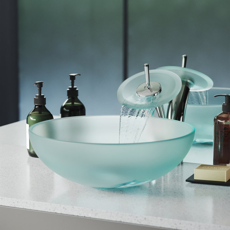 Cascade Frosted Glass 16.5" Vessel Sink with Faucet