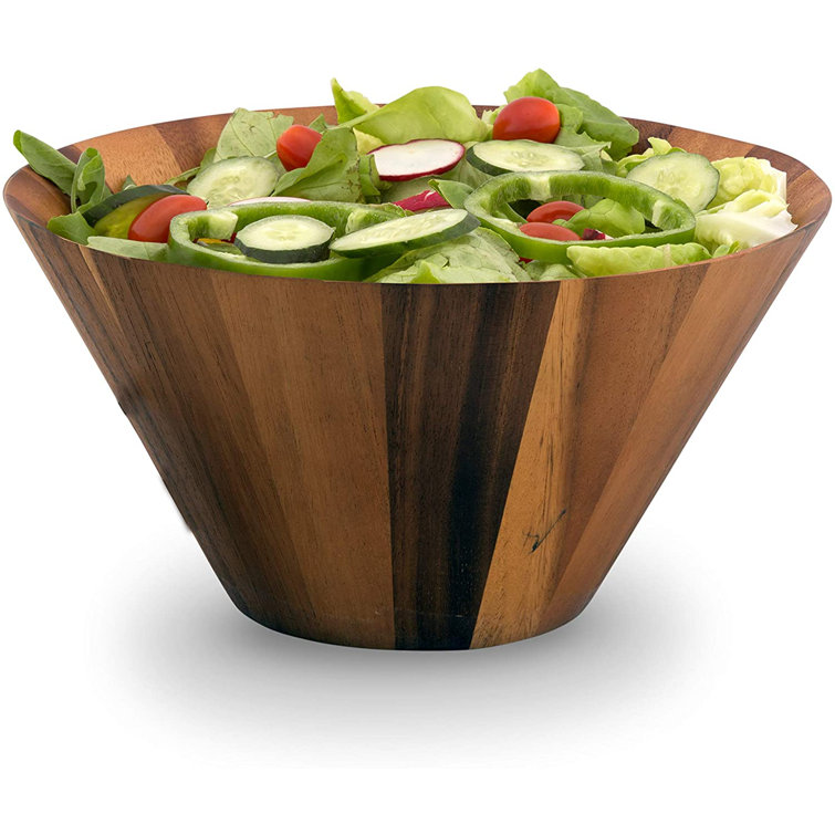 Tall Acacia Wood Salad Bowl for Serving Fruit and Snacks