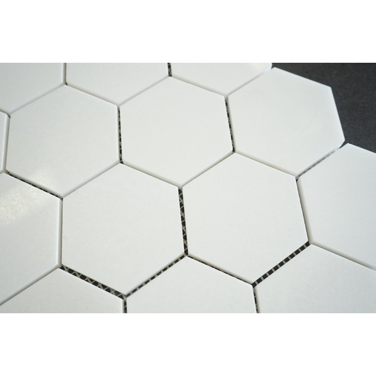 Thassos White Marble Hexagon Mosaic Shower Tile