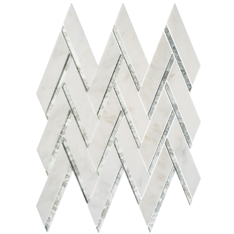Skylar Polished Silver Chevron Marble Mosaic Tile