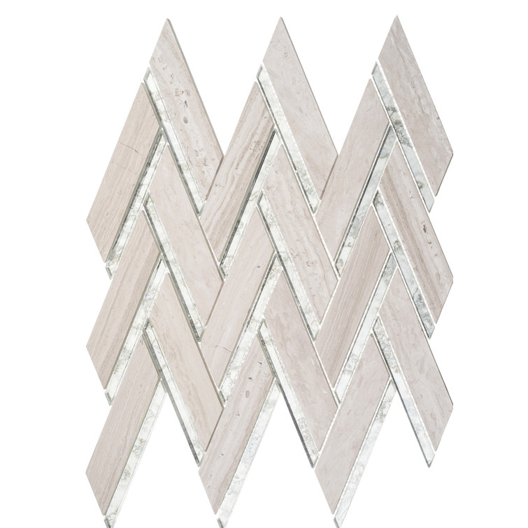 Skylar 14" x 15" Gray Marble Chevron Mosaic Tile