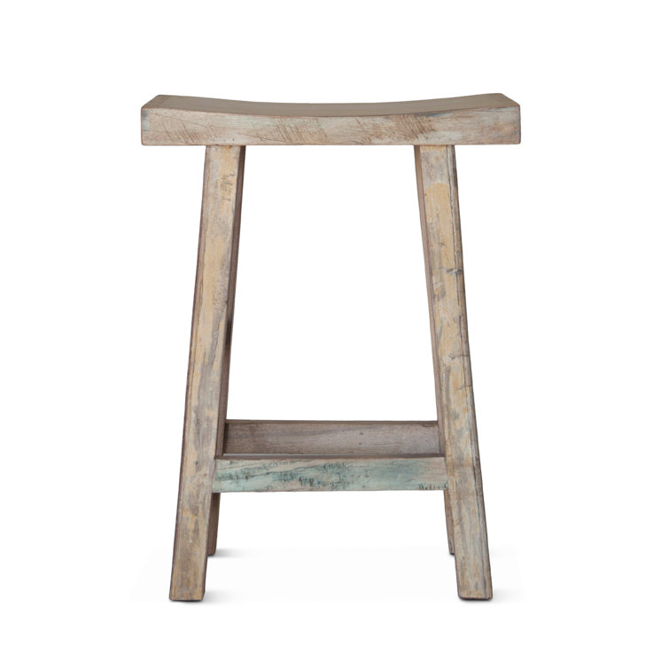 Teal Reclaimed Teak Wood Backless Counter Stool
