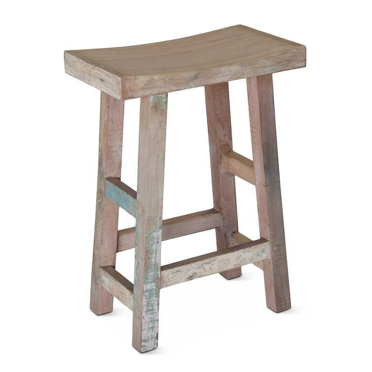 Teal Reclaimed Teak Wood Backless Counter Stool