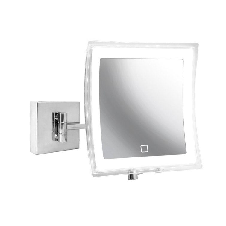 Polished Chrome Square LED Magnifying Wall Mirror with Brass Frame