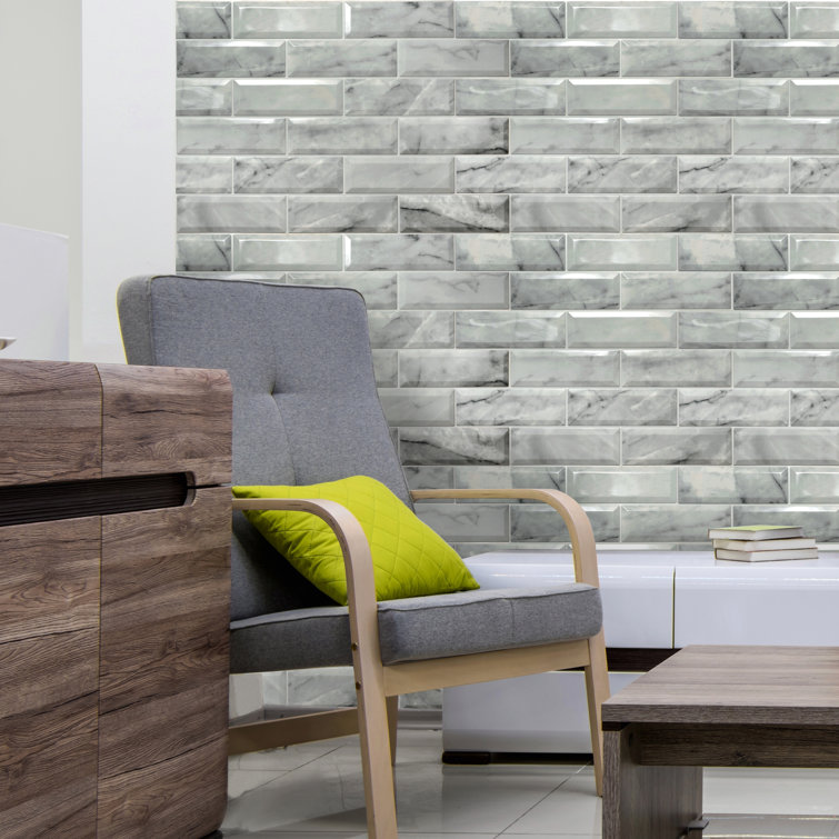 24" x 39" Off-White Faux Marble 3D Vinyl Wall Panels