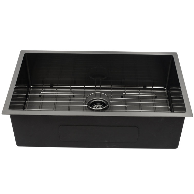 32" Gunmetal Black Stainless Steel Undermount Single Bowl Kitchen Sink
