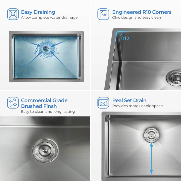 28'' Rectangular Undermount Single Bowl Stainless Steel Kitchen Sink