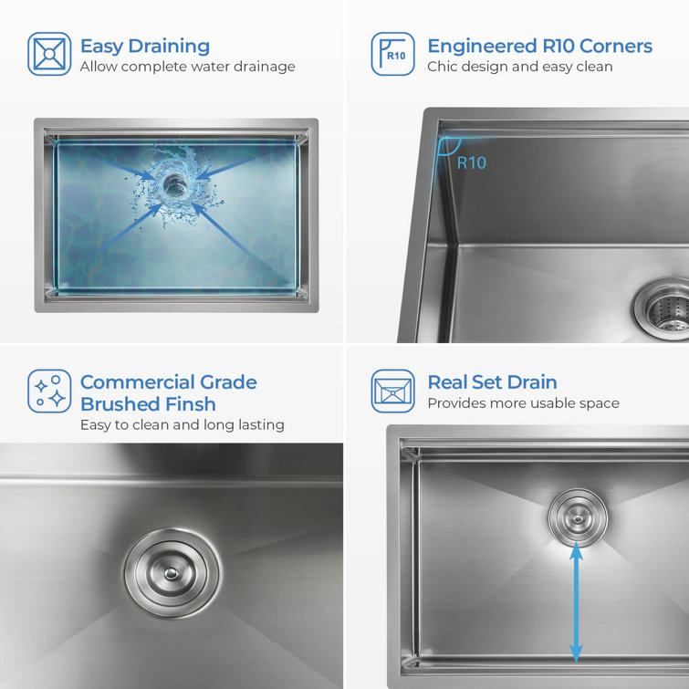 28'' Satin Stainless Steel Undermount Single Bowl Kitchen Sink