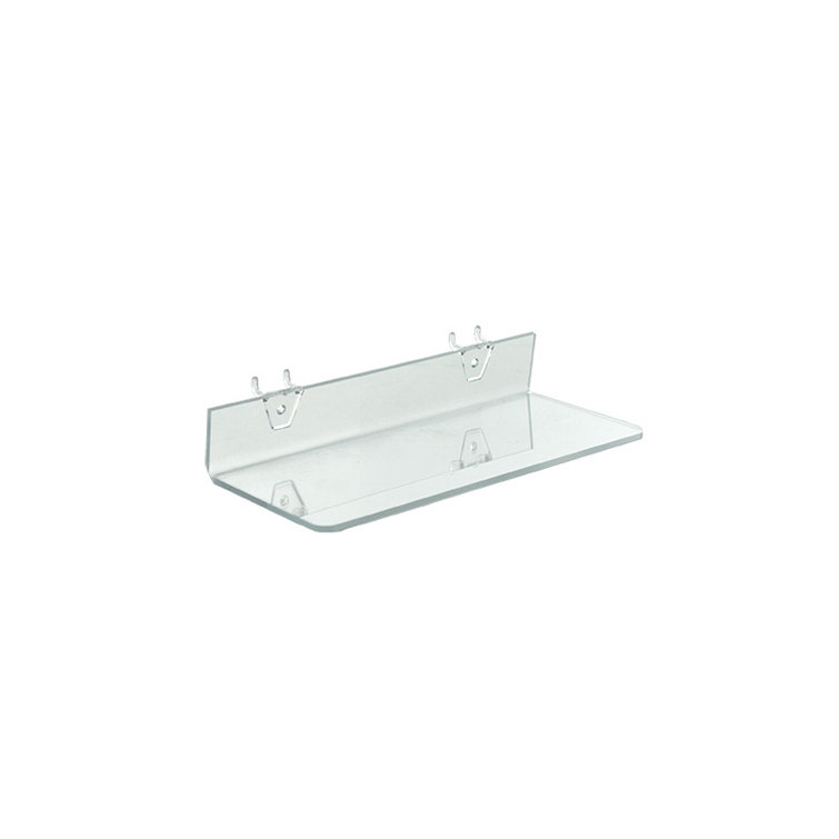 Clear Acrylic Floating Shelf for Pegboard and Slatwall, 13.5" x 4" x 2", 4-Pack