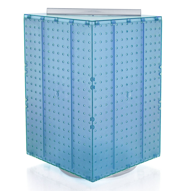 Blue Four-Sided Revolving Pegboard Counter Display with Clear Base