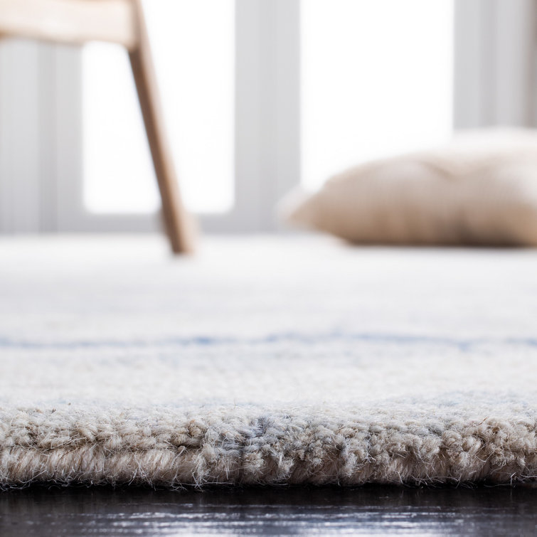 Ivory and Blue Abstract Hand-Tufted Wool 8' x 10' Rug