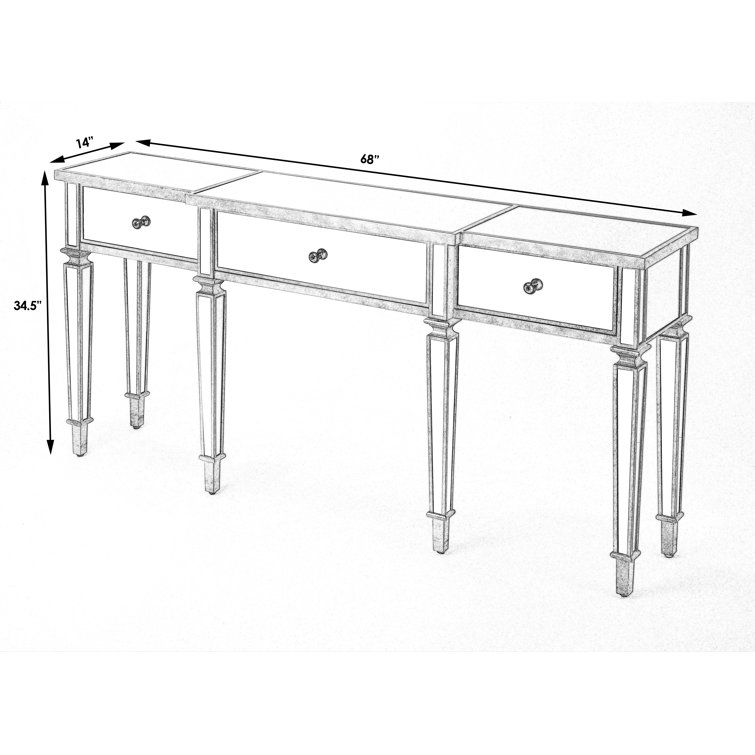 Hayworth Mirrored Console Table with Antique Gold Finish