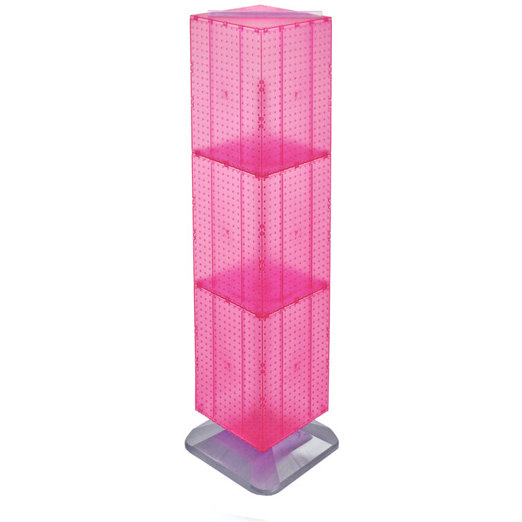 Pink Four-Sided Pegboard Display Tower with Revolving Base