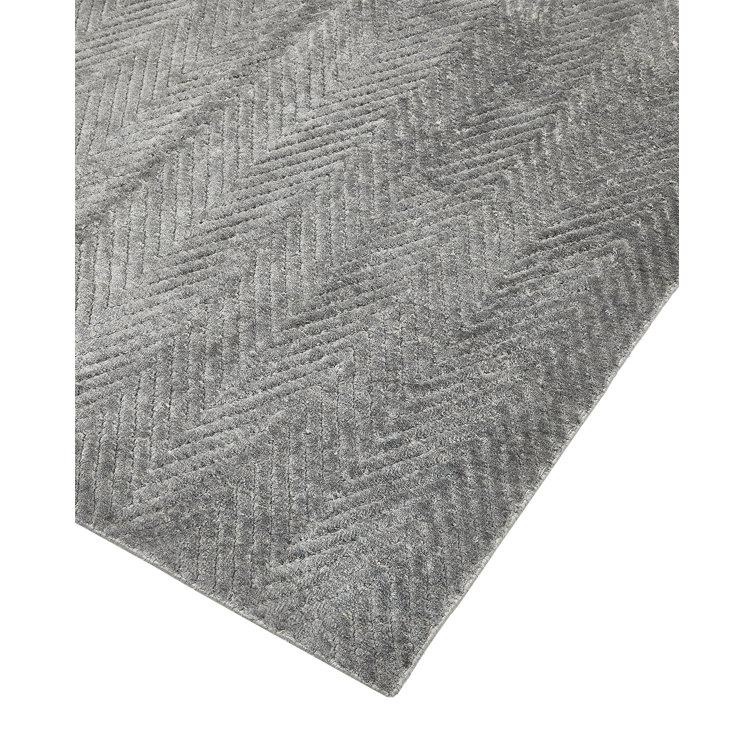 Charcoal Herringbone Hand-Knotted Viscose 8' x 10' Area Rug