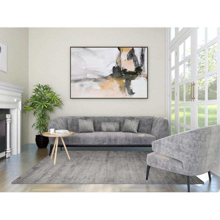 Charcoal Herringbone Hand-Knotted Viscose 8' x 10' Area Rug