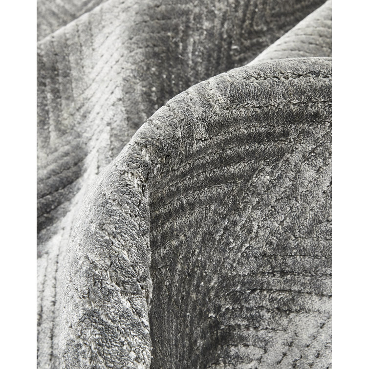 Charcoal Herringbone Hand-Knotted Viscose 8' x 10' Area Rug