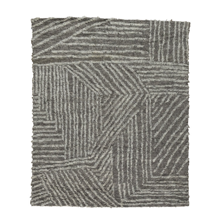 Anders Gray Geometric Wool Shag Area Rug
