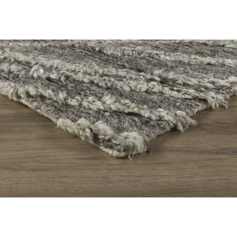 Anders Gray Geometric Wool Shag Area Rug