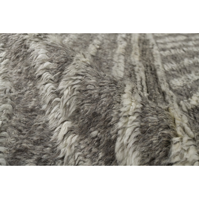 Anders Gray Geometric Wool Shag Area Rug