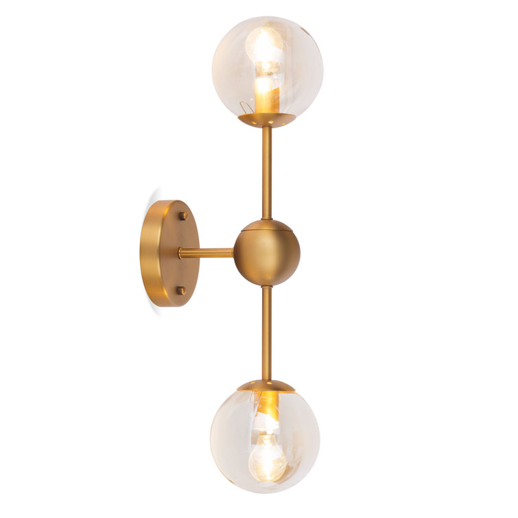Gold Metal Double Globe Glass Sconce with Clear Shades