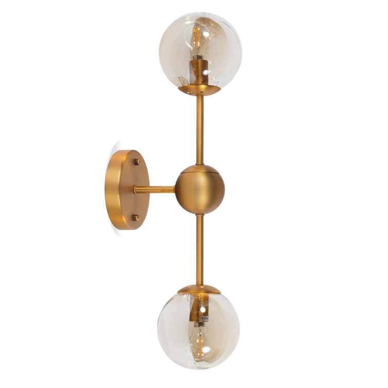 Gold Metal Double Globe Glass Sconce with Clear Shades