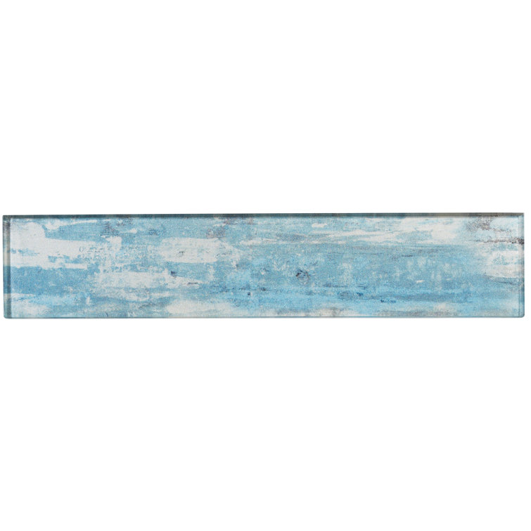 Vincent 3" x 14" Blue Glass Wood Look Rectangular Tile