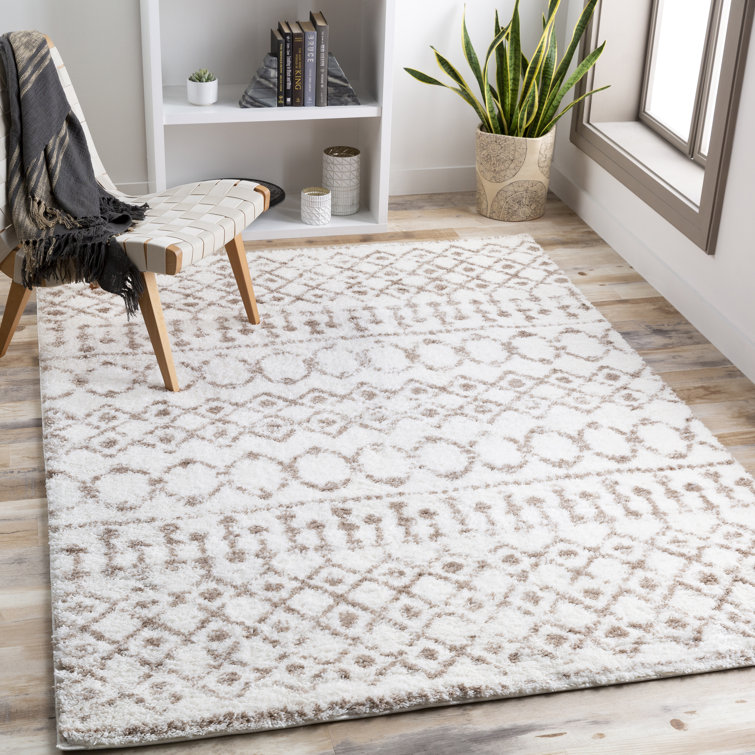 Gray and Cream Plush Polyester Rectangular Area Rug