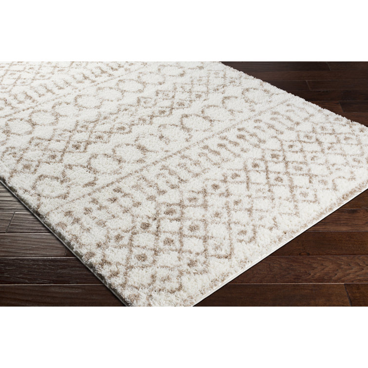 Gray and Cream Plush Polyester Rectangular Area Rug