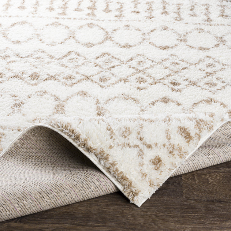 Gray and Cream Plush Polyester Rectangular Area Rug