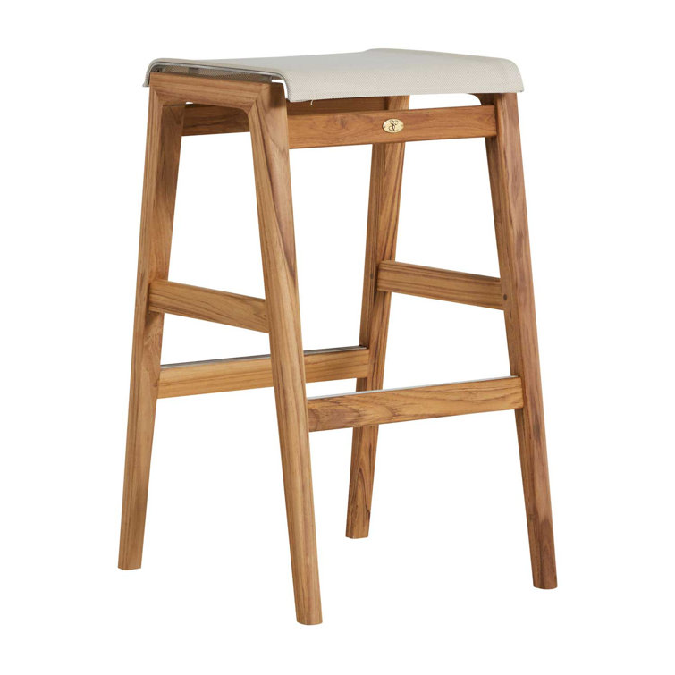 Natural Teak Backless Outdoor Bar Stool with Canvas Seat